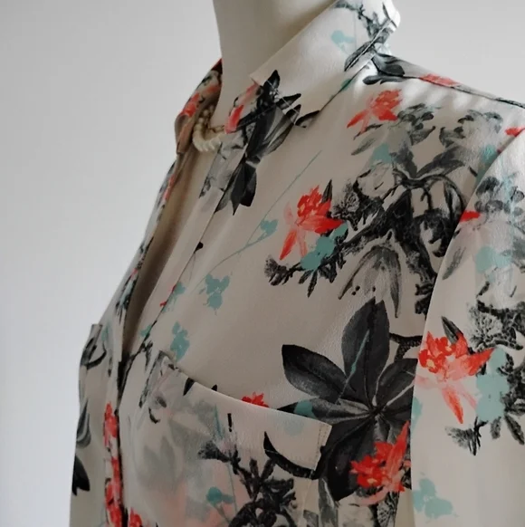 Talbots Nantucket Floral Button Up Blouse Turquoise Rose Floral Size Lg Petite - Picture 8 of 15